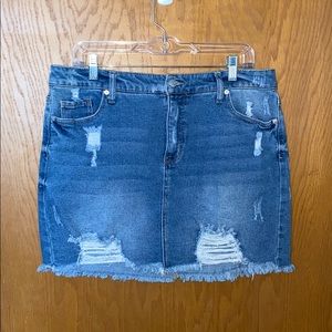 distressed jean skirt